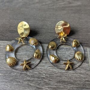 J.Crew Gold Starfish and Shell Hoop Earrings